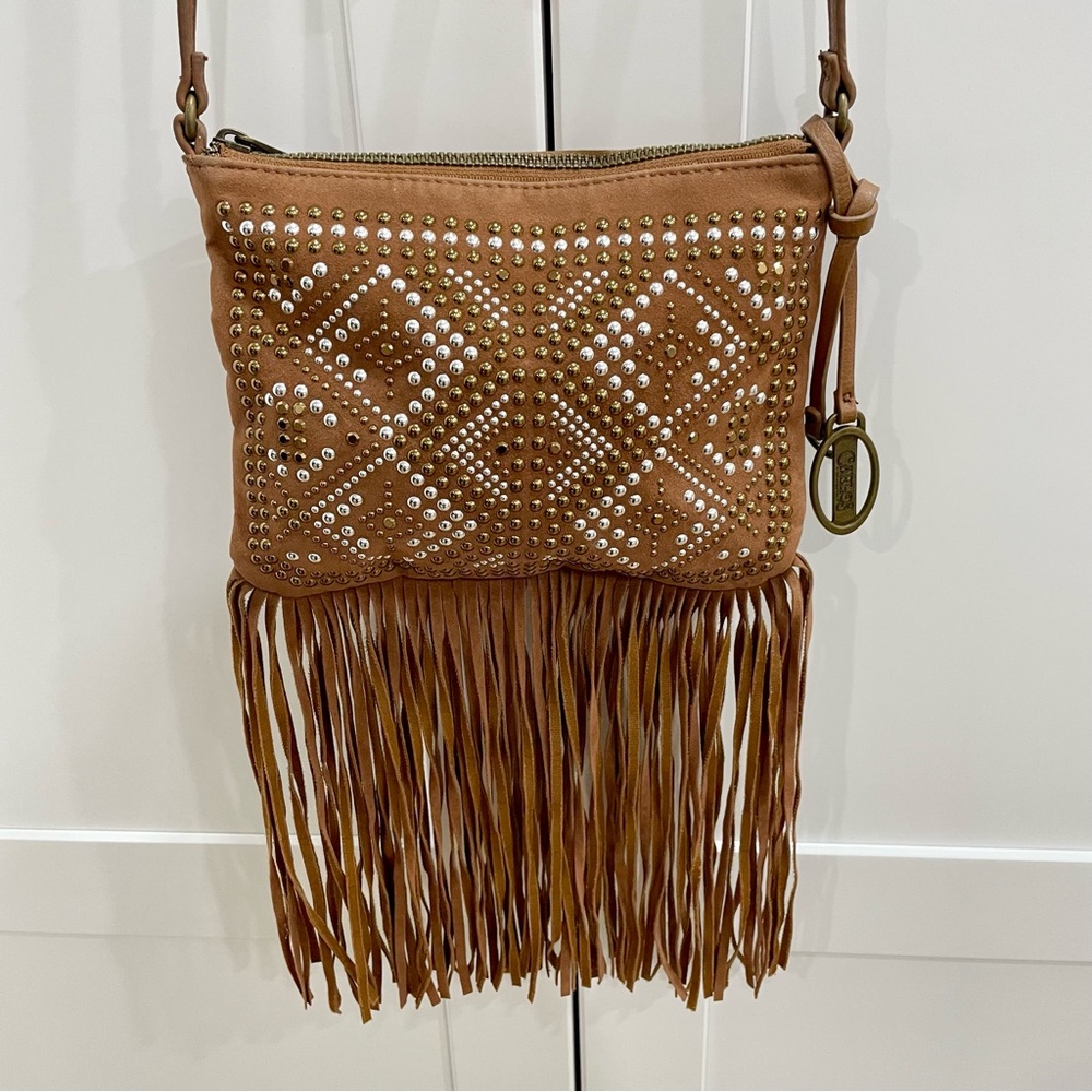 Carlos Santana Faux‎ Suede Vegan Leather Fringe Studded Boho Western Crossbody